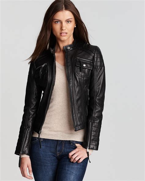 michael michael kors genuine leather moto jacket|Michael Kors leather motorcycle jacket.